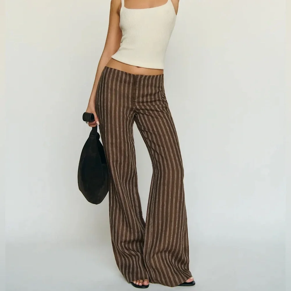 Reformation Vida Linen Low Rise Pant - Boardwalk Stripe Size 2